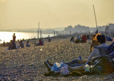 People on pebble beach