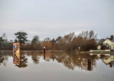 Flooded river reflection